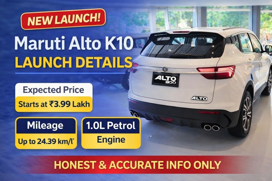 Maruti Alto K10 hatchback showcased at showroom with price and mileage details