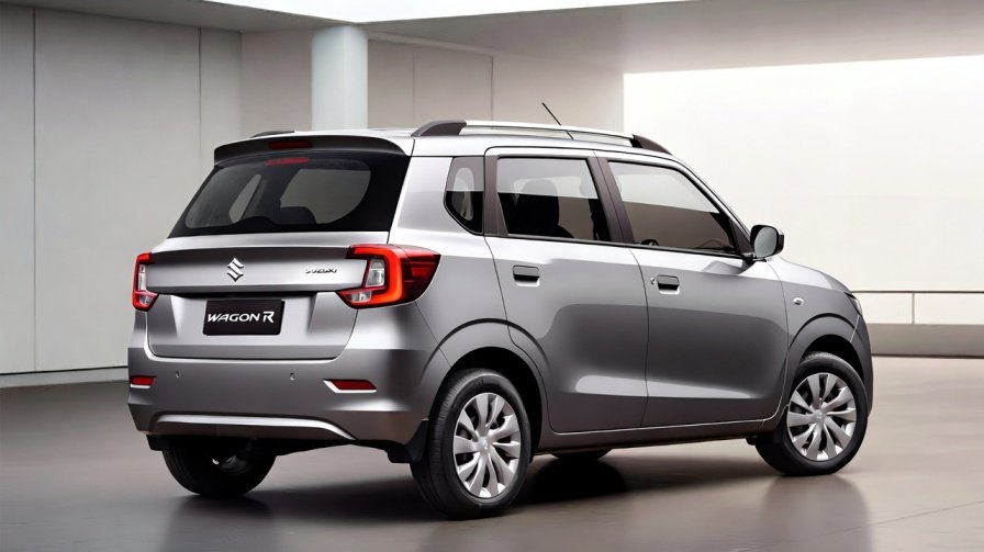 Rear three-quarter view of the Maruti Wagon R 2026 facelift showing updated exterior design and tail lamps