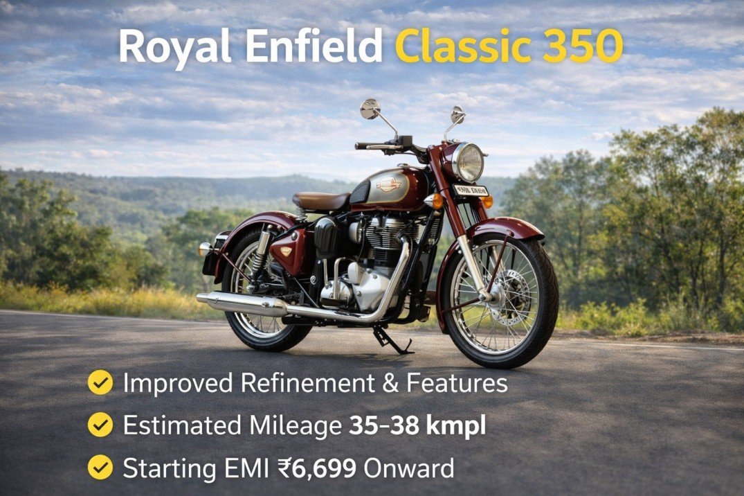 Royal Enfield Classic 350 motorcycle with classic retro design and modern features