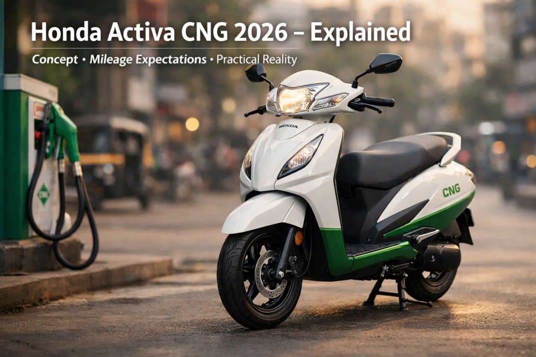 Honda Activa CNG 2026 scooter concept showcased in urban setting highlighting mileage expectations and practicality