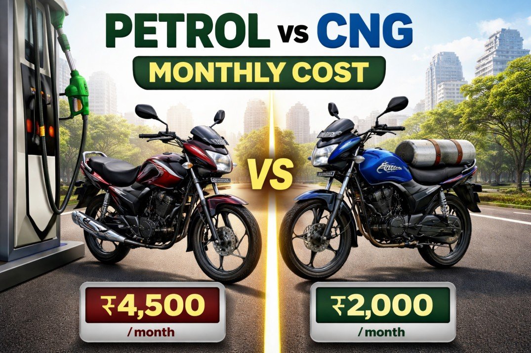 Petrol vs CNG bike monthly fuel cost comparison for daily commuters in India