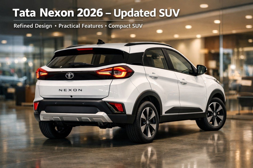 Tata Nexon 2026 compact SUV showcased in showroom with updated design and practical features