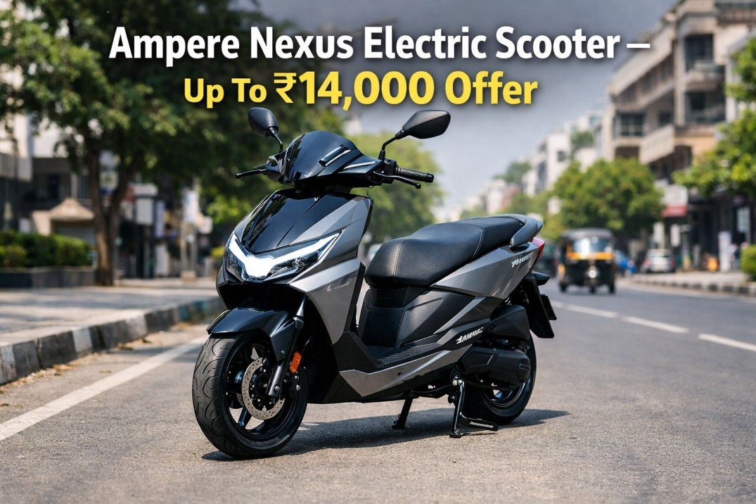 Ampere Nexus electric scooter parked on city road showing modern EV design