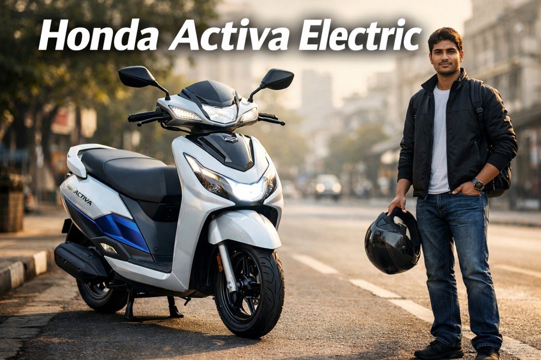 Honda Activa Electric scooter parked on modern city street showing upcoming EV design