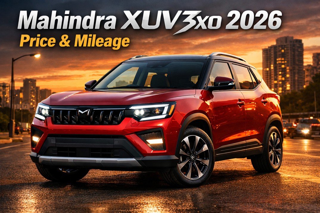 Mahindra XUV3XO compact SUV parked on city road
