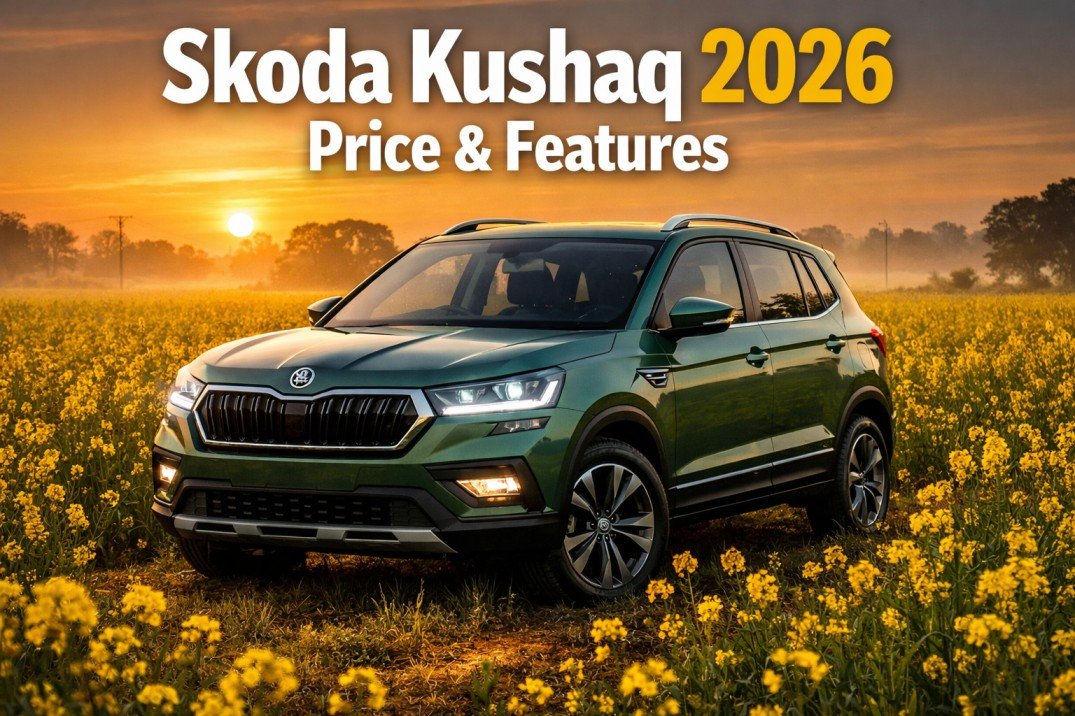 Skoda Kushaq 2026 compact SUV parked in mustard field