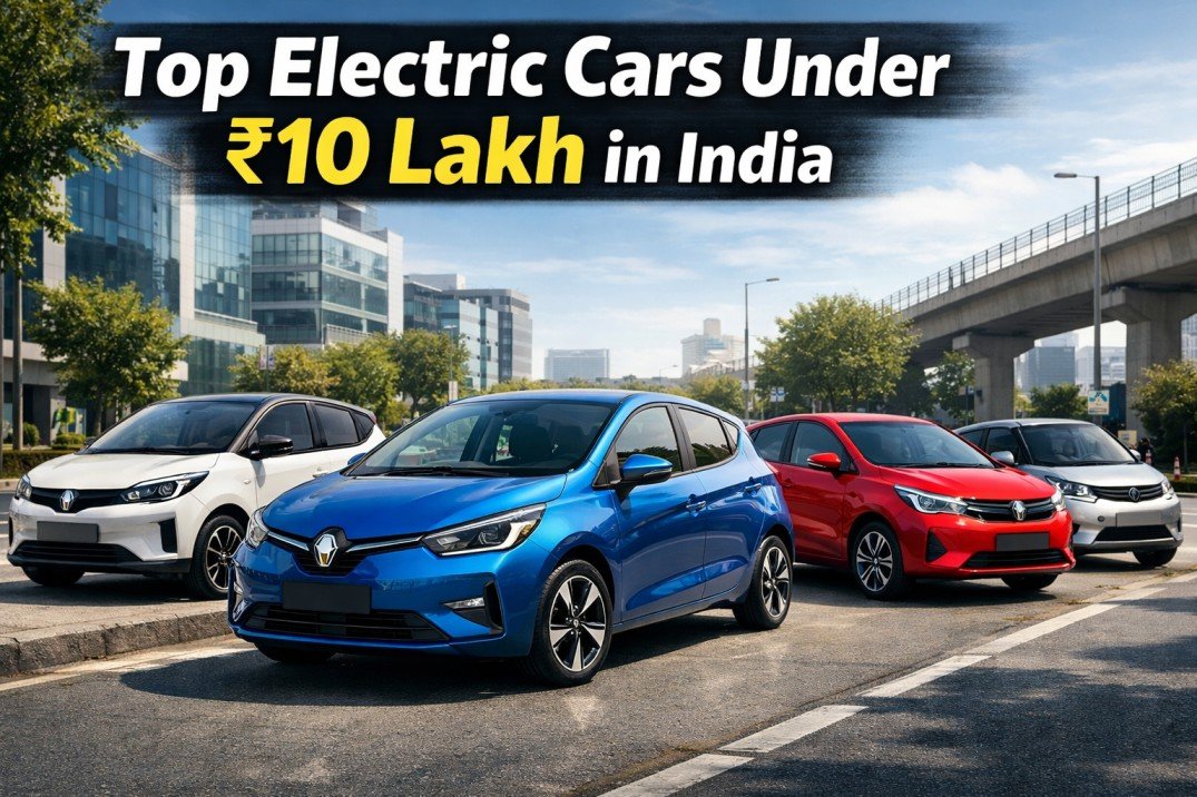 Affordable electric cars parked on city road showing budget EV options in India