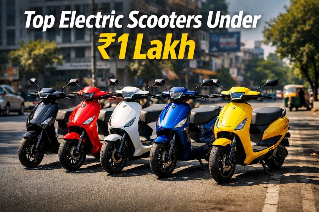 Affordable electric scooters parked on city street showing budget EV commuting options in India